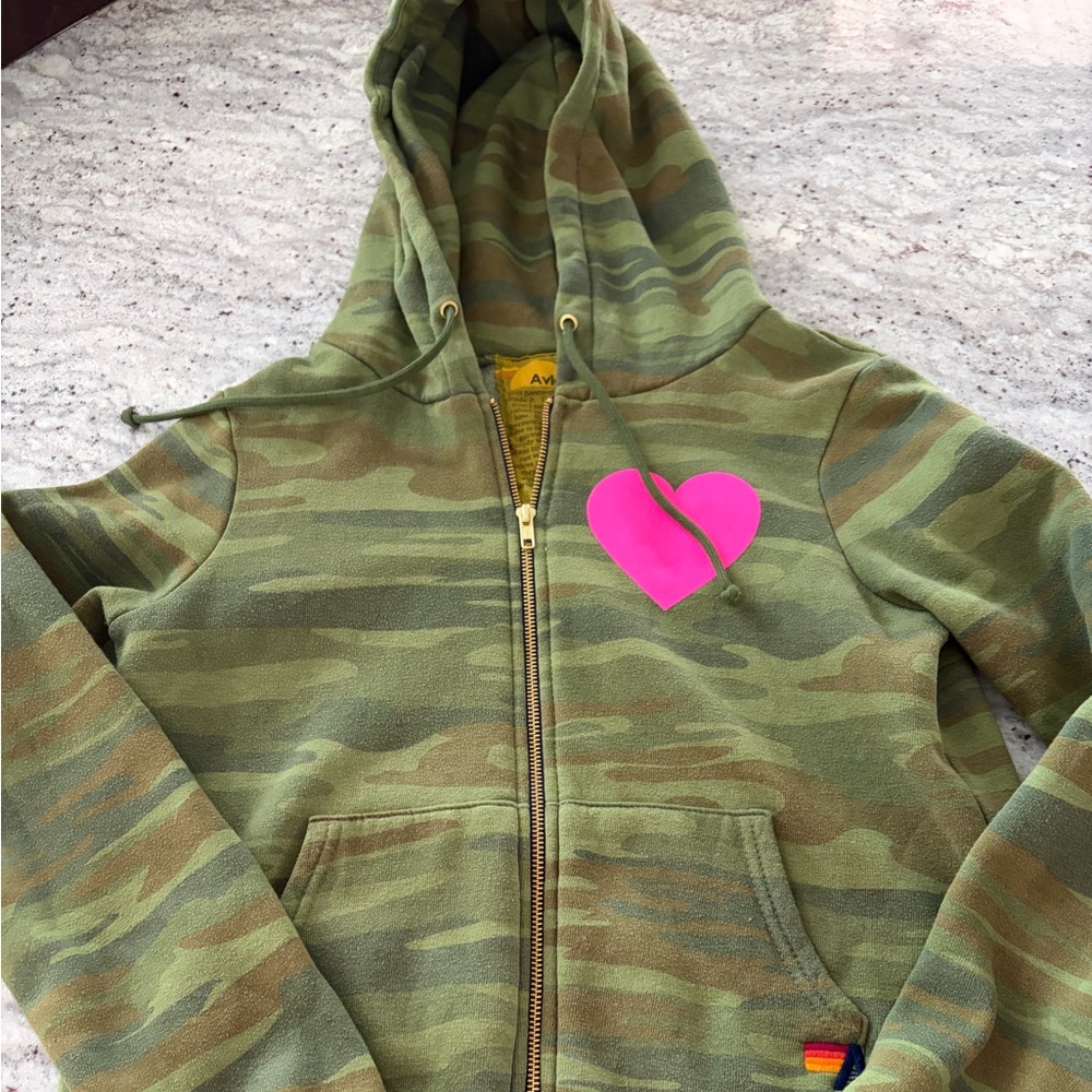 Aviator Nation Camo Hoodie with Pink Heart